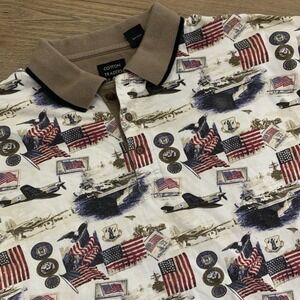 VTG Cotton Traders Sport Men's Polo Shirt Sz L USA American Flag Plane 4th July